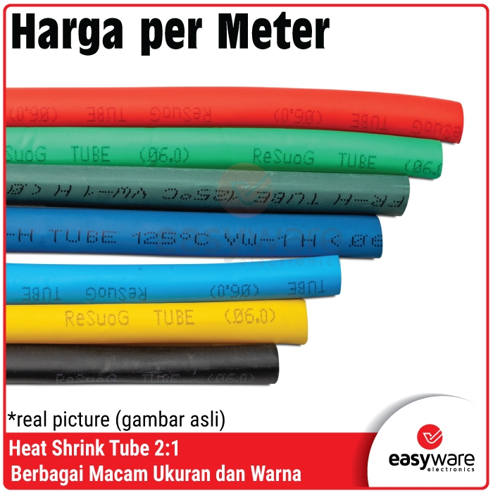 2mm Heatshrink Tube Selang Bakar 2:1 Isolasi Kabel Isolator 2 mm Merah Hijau Biru Kuning Hitam Putih Abu Coklat Heat Shrink Red Green Blue - Gambar 4