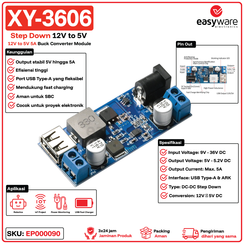 XY-3606 Power module Step Down DC to DC 5A 24V 12V to 5V Power Supply Buck Converter