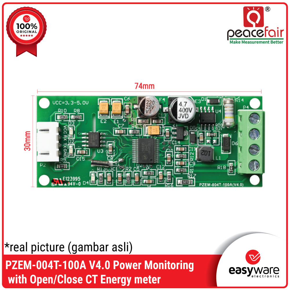 Peacefair PZEM-004 V4.0 PZEM 004T AC Power Energy Meter 10A 100A — Voltage Current Power kWh Monitor UART Modbus Original - Gambar 3