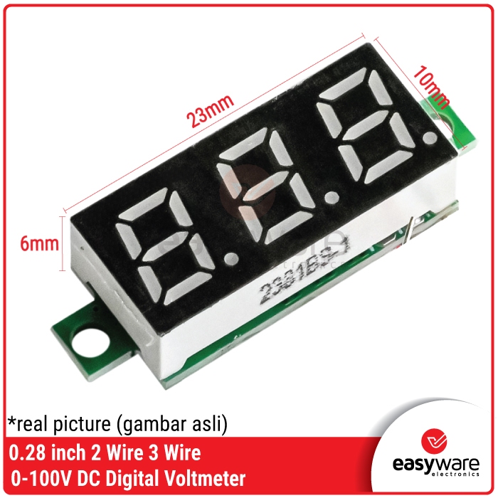 0.28 inch DC LED Digital Voltmeter 0-100V 3 Wire Voltmeter 2.5-30V 2 Wire Voltage Meter Auto Car Mobile Power Voltage Tester Detector 12V Red Green Blue - Gambar 3