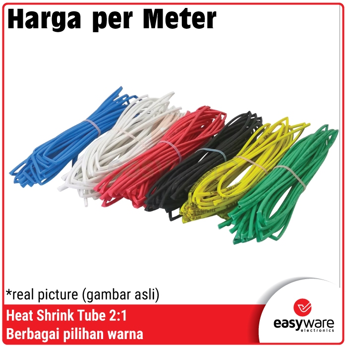 2mm Heatshrink Tube Selang Bakar 2:1 Isolasi Kabel Isolator 2 mm Merah Hijau Biru Kuning Hitam Putih Abu Coklat Heat Shrink Red Green Blue - Gambar 5