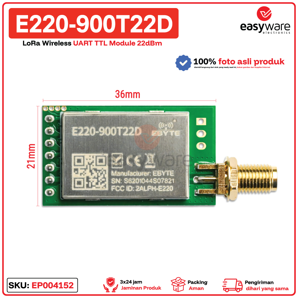 EBYTE E220-900T22D LoRa Wireless UART TTL Module 22dBm 900MHz 5km - Original Ebyte untuk IoT - Gambar 2