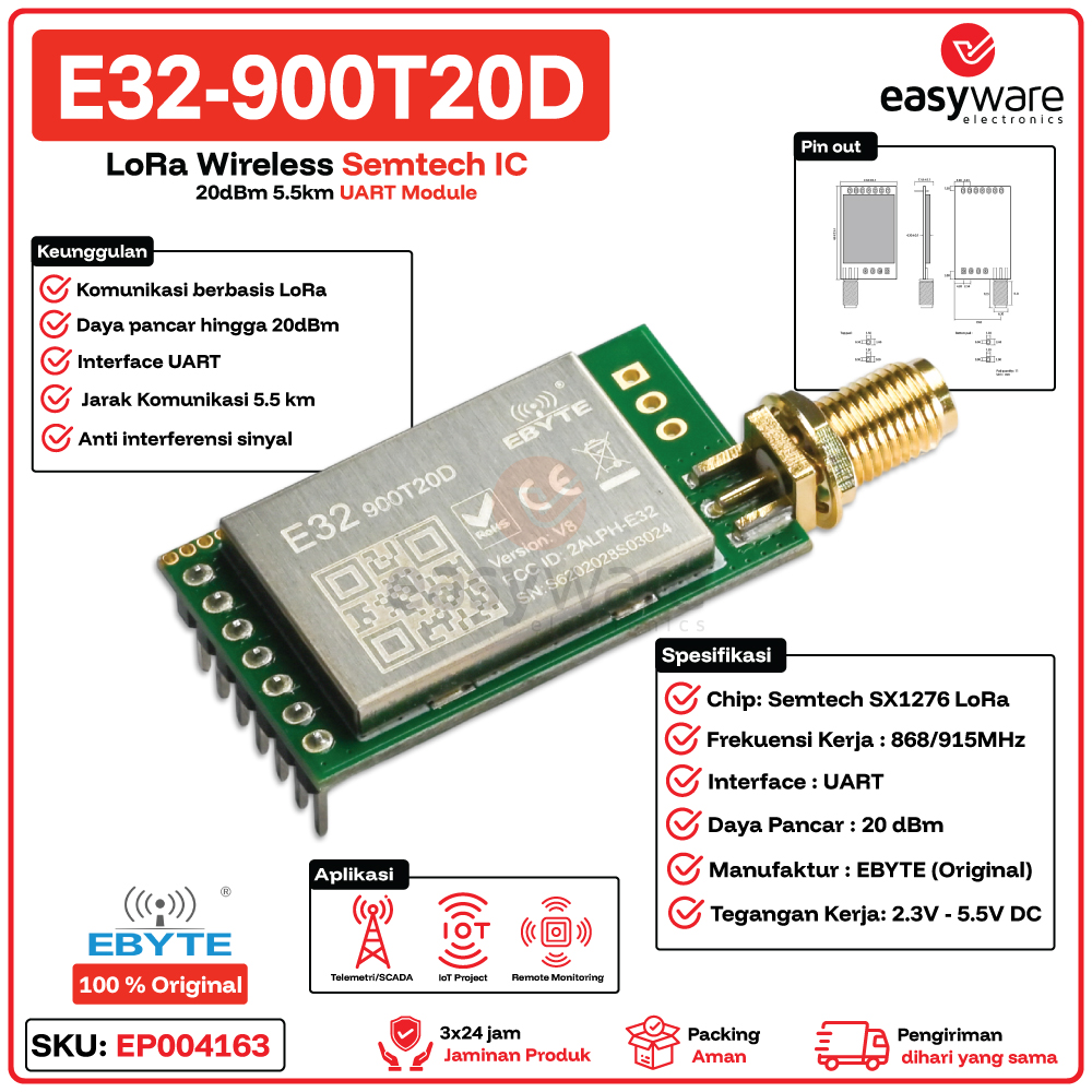 EBYTE E32-900T20D E32 900T20D LoRa Wireless Semtech IC 20dBm 5.5km UART LoRa Module