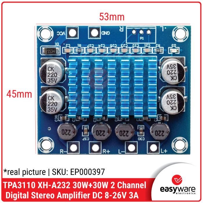 TPA3110 XH-A232 2x30W 2 Channel Digital Stereo Amplifier Board DC 8-26V 3A - Gambar 2