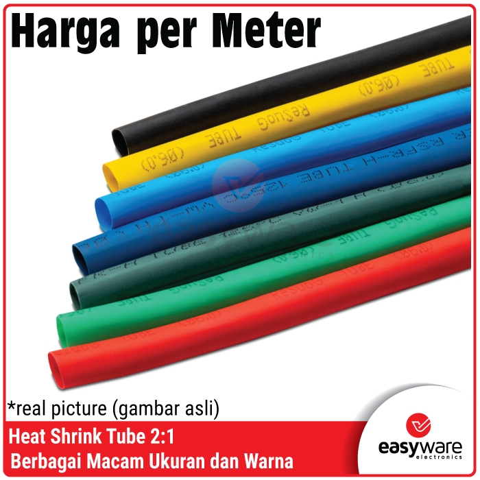 2mm Heatshrink Tube Selang Bakar 2:1 Isolasi Kabel Isolator 2 mm Merah Hijau Biru Kuning Hitam Putih Abu Coklat Heat Shrink Red Green Blue - Gambar 3