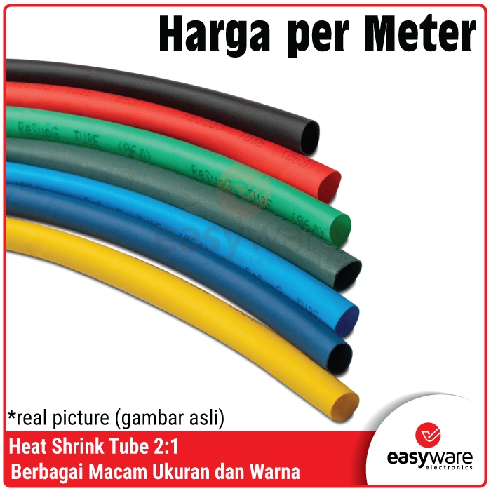 2mm Heatshrink Tube Selang Bakar 2:1 Isolasi Kabel Isolator 2 mm Merah Hijau Biru Kuning Hitam Putih Abu Coklat Heat Shrink Red Green Blue - Gambar 6