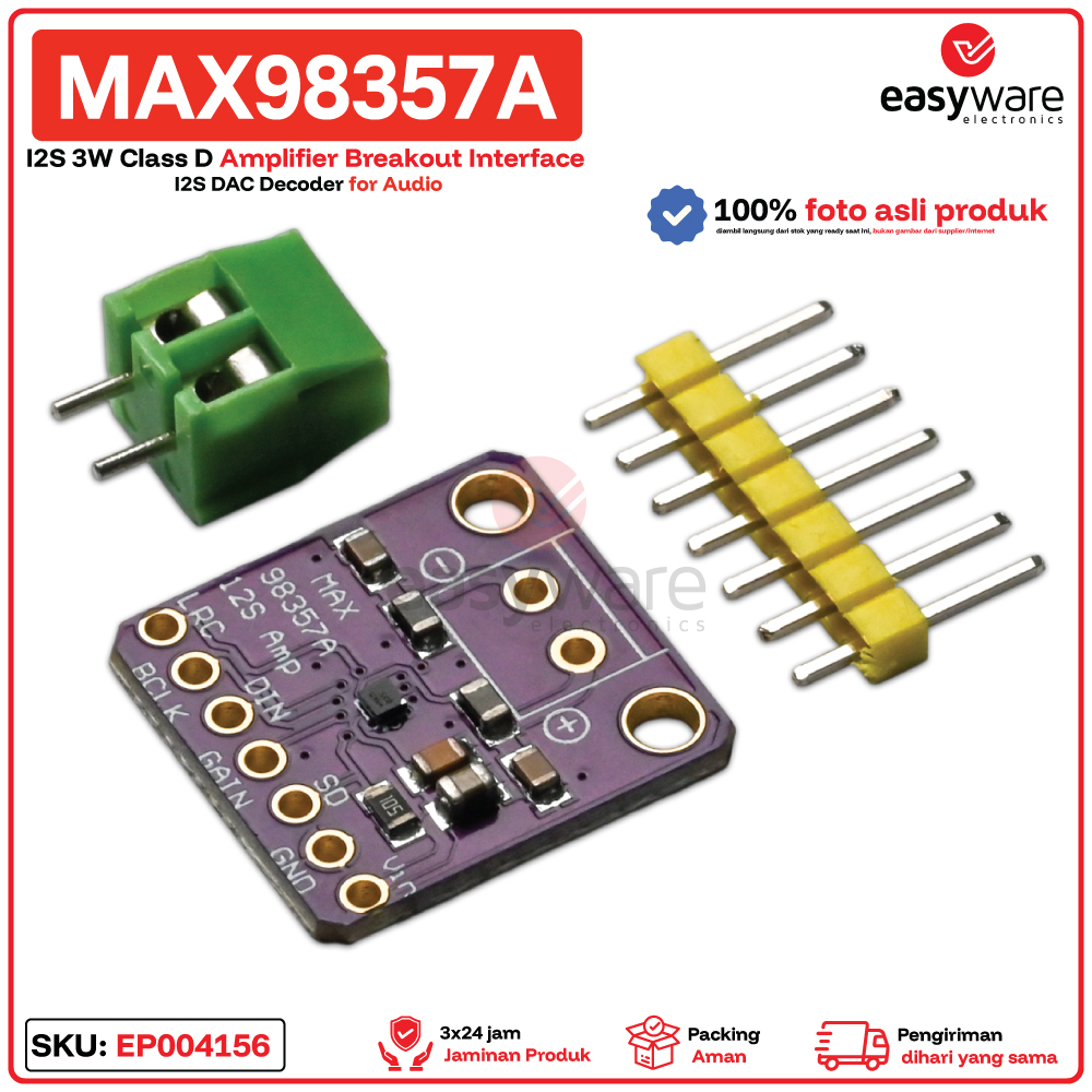 Modul MAX98357A MAX98357 I2S 3W Class D Amplifier DAC Decoder Audio ESP32 Raspberry Pi Smart Speaker - Gambar 2