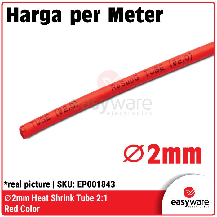 2mm Heatshrink Tube Selang Bakar 2:1 Isolasi Kabel Isolator 2 mm Merah Hijau Biru Kuning Hitam Putih Abu Coklat Heat Shrink Red Green Blue - Gambar 2