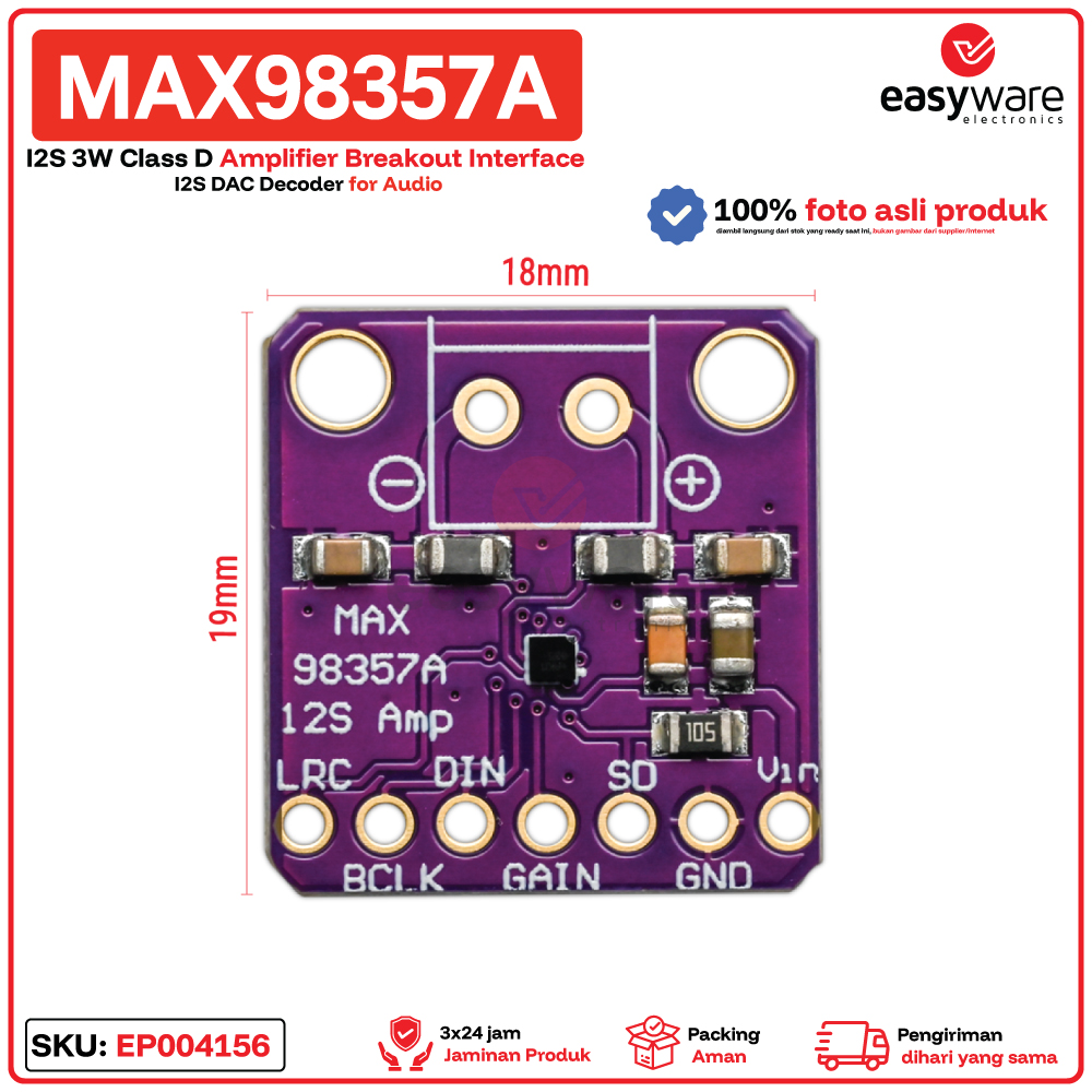Modul MAX98357A MAX98357 I2S 3W Class D Amplifier DAC Decoder Audio ESP32 Raspberry Pi Smart Speaker - Gambar 3