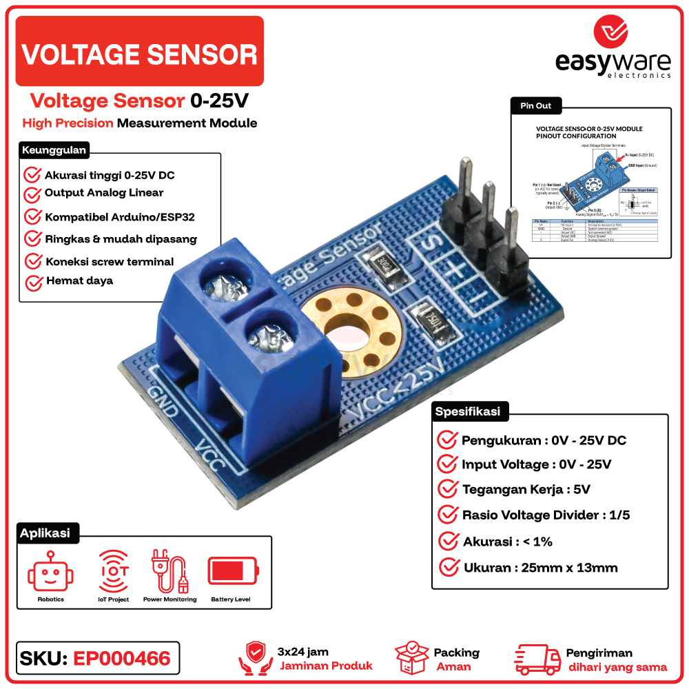 Voltage Sensor Module Sensor Tegangan 0-25V